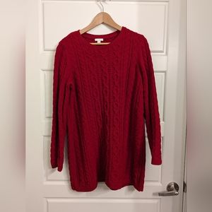 J.Jill M Red Chenille Cabled Tunic Sweater